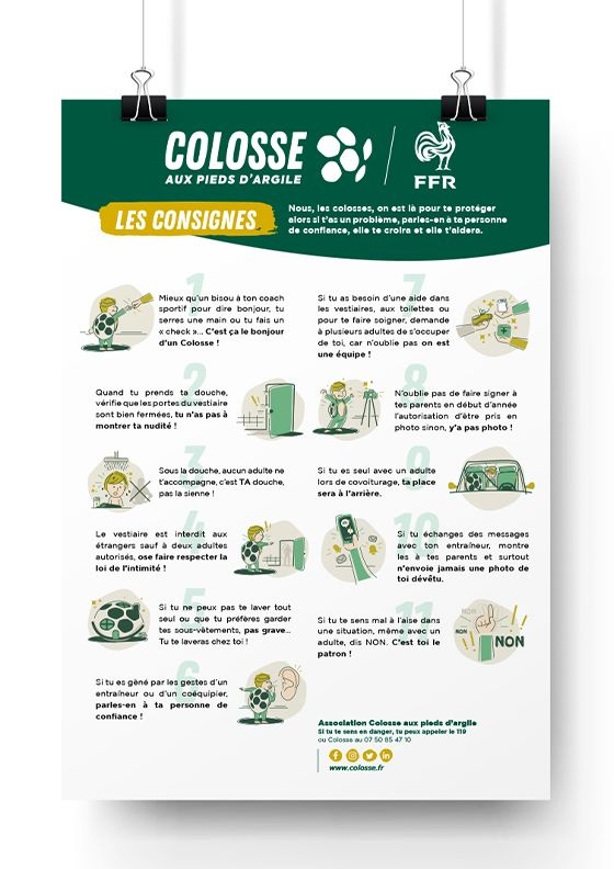 Affiche des consignes de l'association Colosse aux pieds d'argile