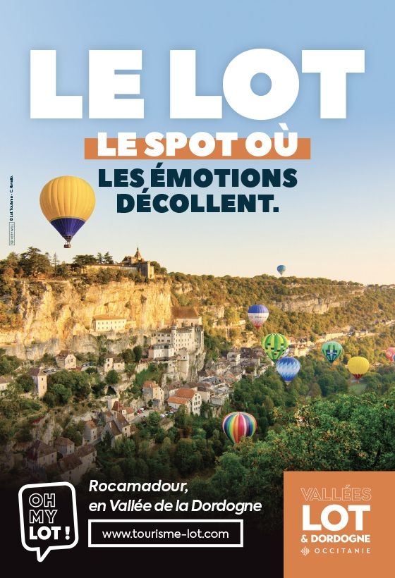 Affiche Lot Tourisme "Les Spots du Lot" - "Le spot où les émotions décollent."