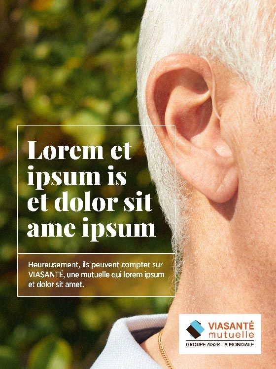 Bandeau horizontal affiche campagne « Les parties du corps » - VIASANTÉ Mutuelle "Lorem et ipsum is et dolor sit ame ipsum""