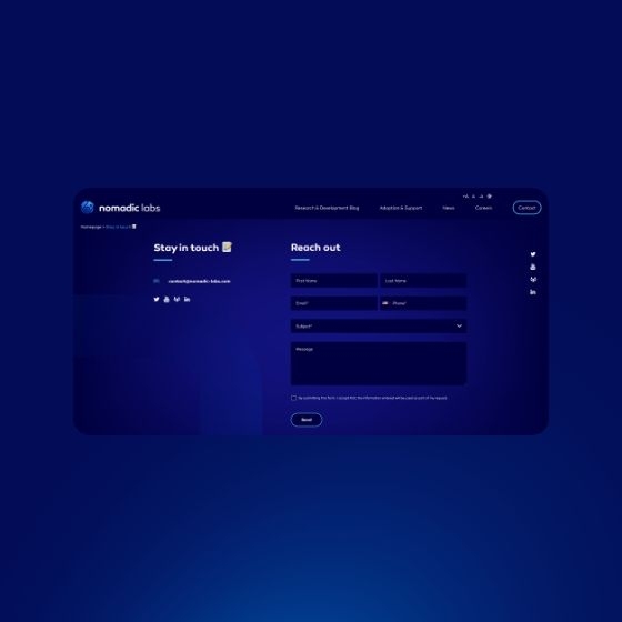 Page contact du site nomadics-labs.com 