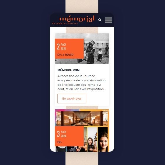 Page interne moibile du site memorialcamprivesaltes.eu